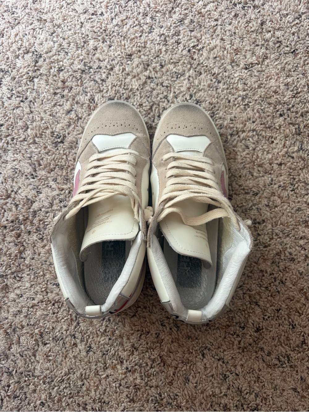Golden Goose Mid Star High-Top Sneaker in White, Beige, Pink & Red - Picture 4 of 4